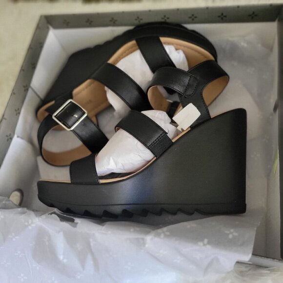 Sun + Stone Black Wedge Siennaa Sandals With Adjustable Straps- 8M - Picture 5 of 7